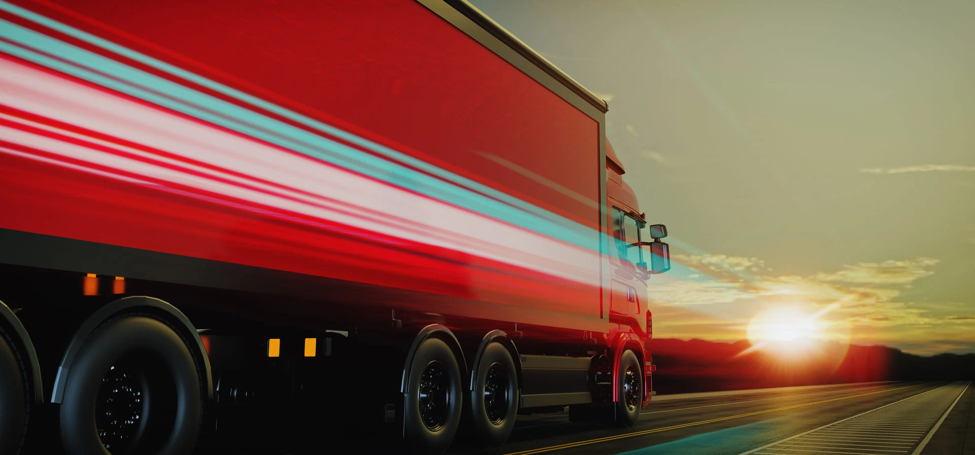 Camion rouge qui roule avec un effet de vitesse